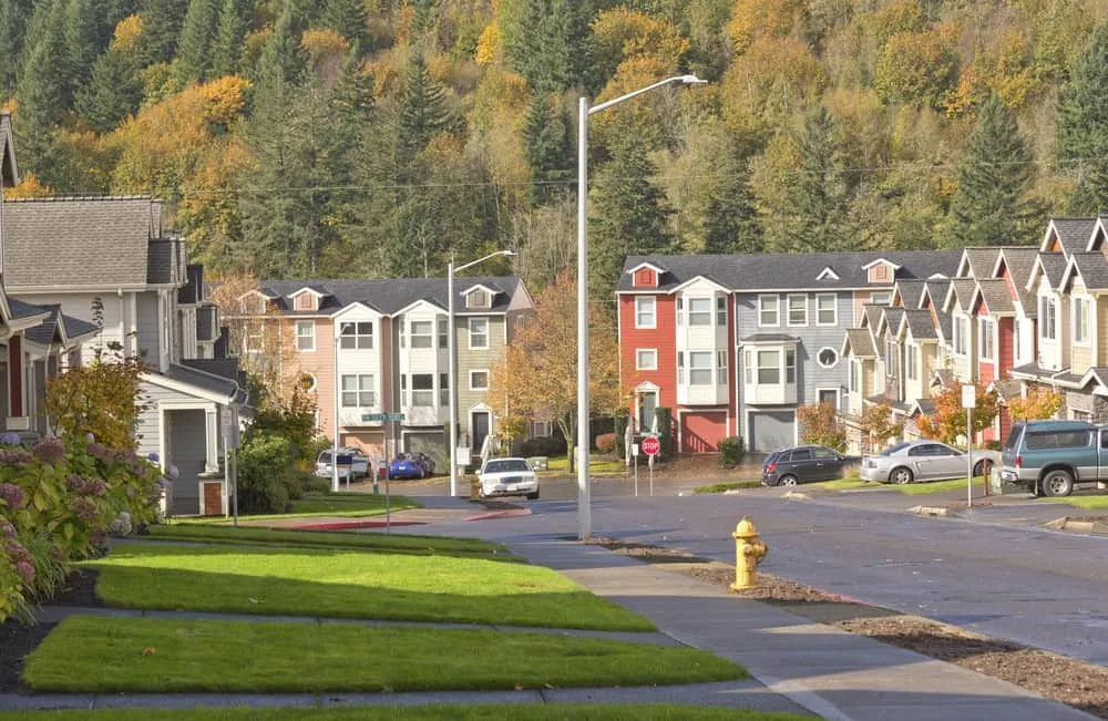 A tree-lined street in Gresham, Oregon
